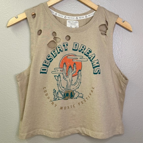 Recycle Threads Desert Dreams Country Music Festival Distressed Cropped Tank Top - Picture 6 of 6